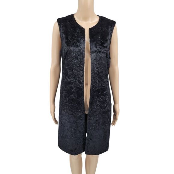 Lafayette 148 Black Velvety Faux Fur Duster Open Style Vest - Picture 1 of 12
